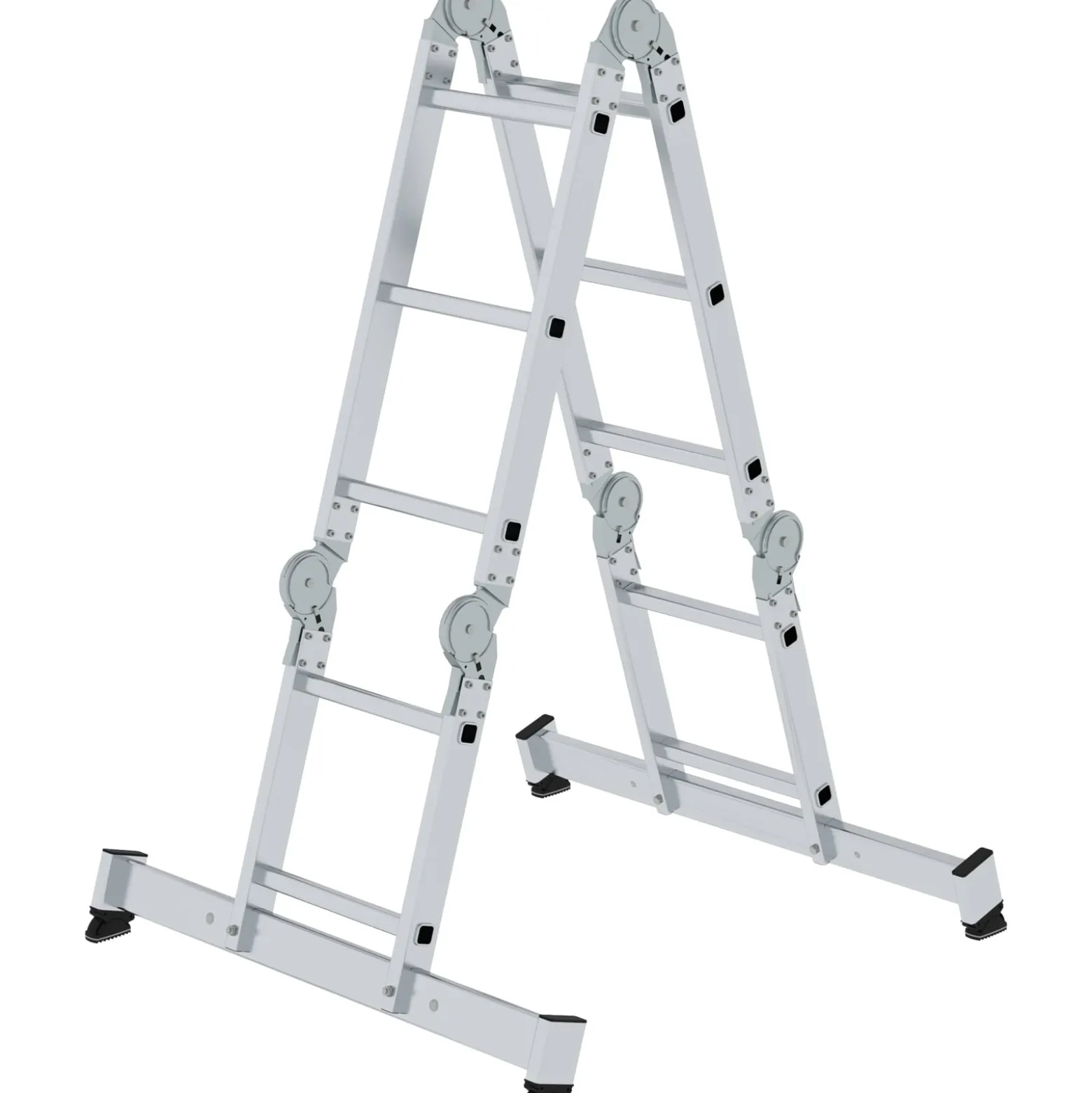 Günzburger Steigtechnik Vielzweckleiter 4tlg. mit nivello-Traverse und Holzbelag 2 x 2 + 2 x 3 Sprossen - 031320