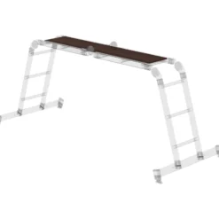 Günzburger Steigtechnik Vielzweckleiter 4tlg. mit nivello-Traverse und Holzbelag 2 x 2 + 2 x 3 Sprossen - 031320