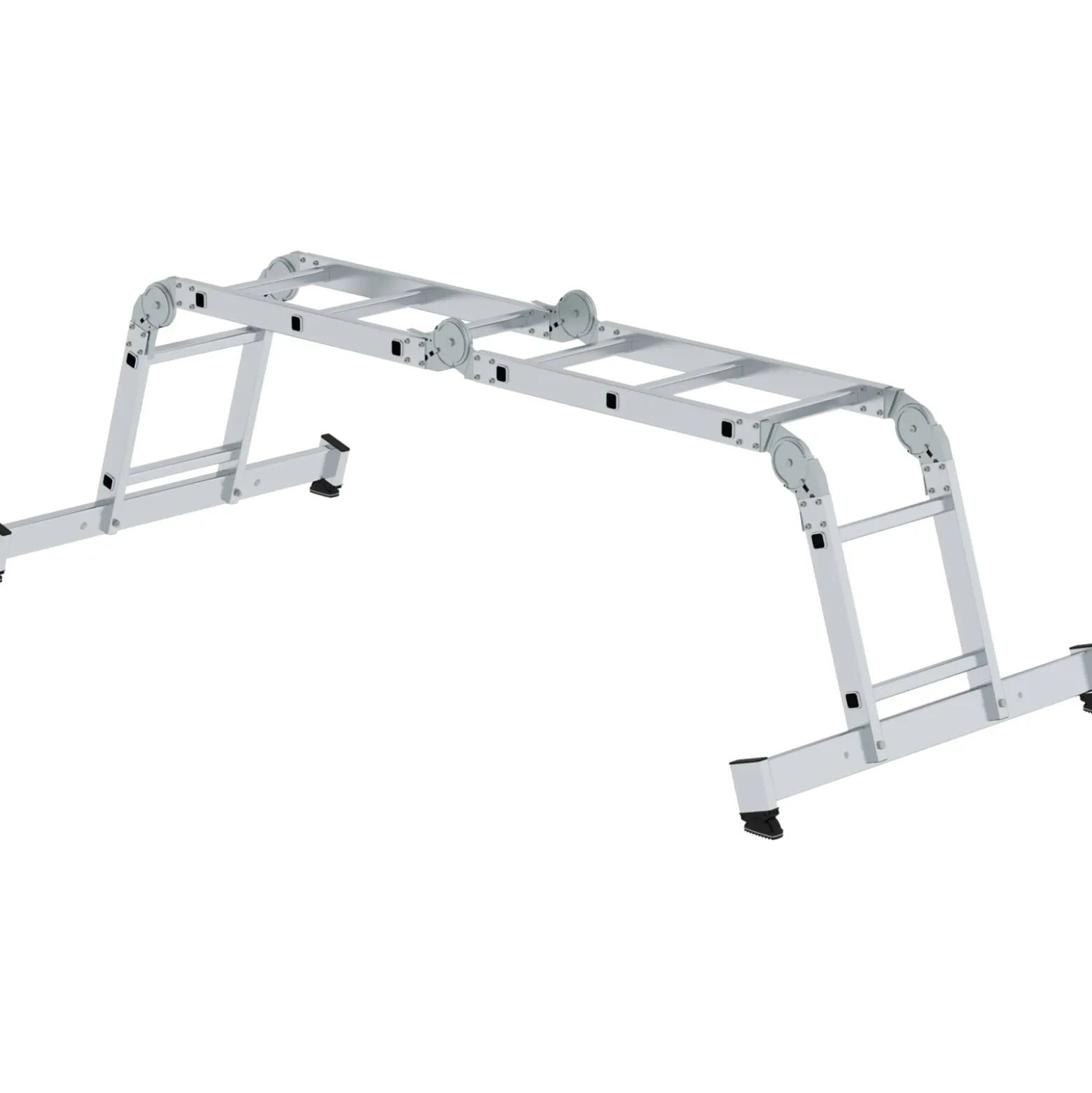 Günzburger Steigtechnik Vielzweckleiter 4tlg. mit nivello-Traverse und Holzbelag 2 x 2 + 2 x 3 Sprossen - 031320