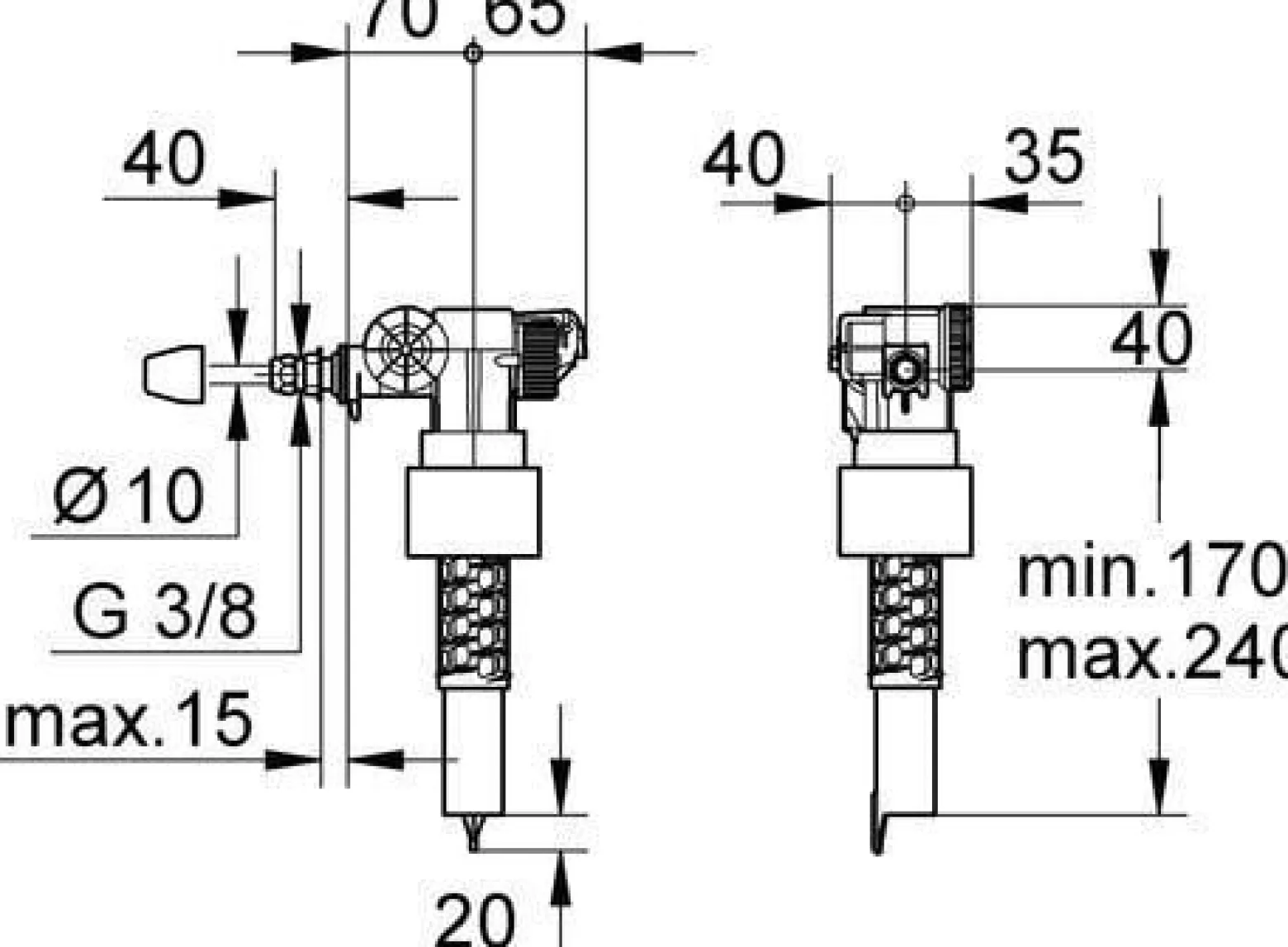 GROHE Füllventil 37095 DN15 mit Abdeckk. und Drossel ohne Versatzausgleichstück