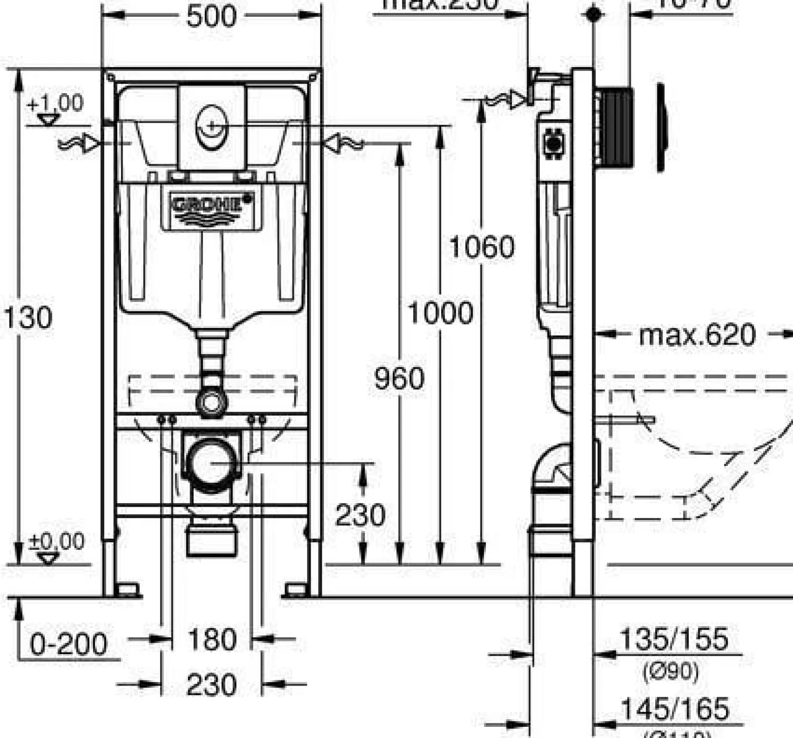 GROHE WC-Set Rapid SL 38722_1 BH 1,13m Betätigung Skate Air alpinweiß