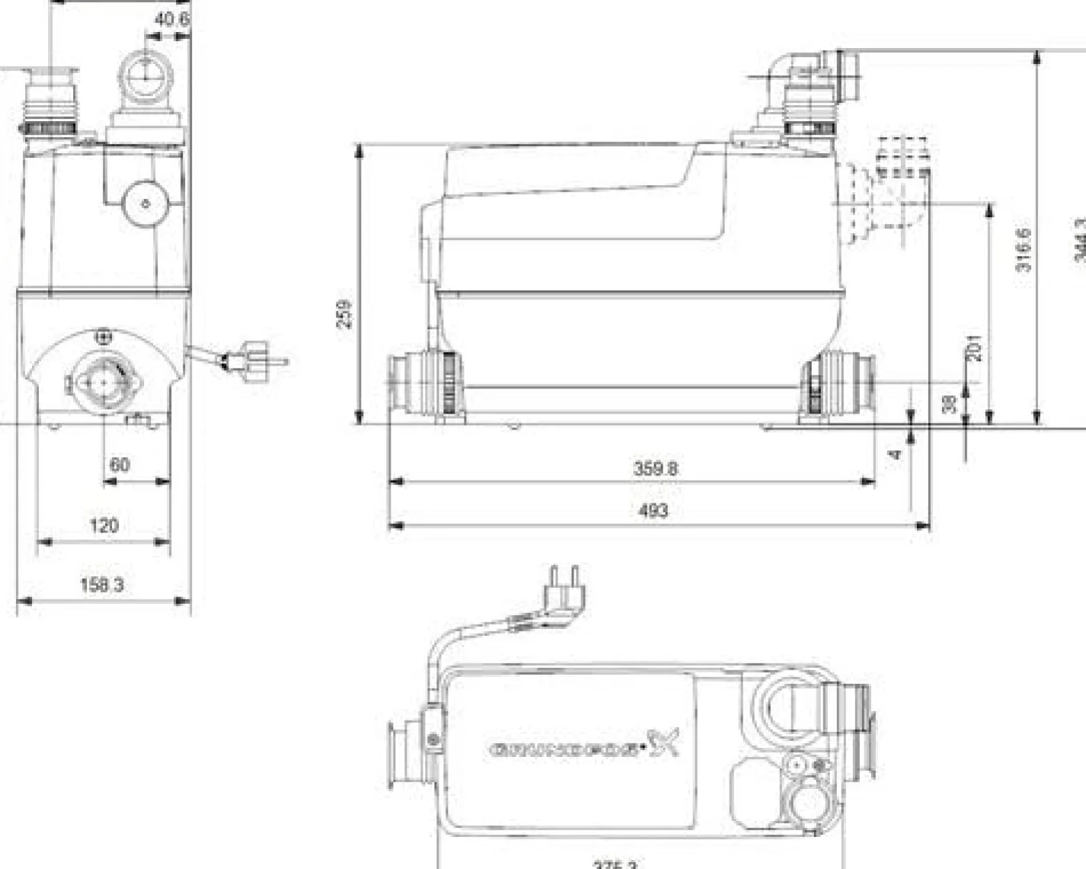 GRUNDFOS Kleinhebeanlage Sololift2 C-3 0,6kW 230V 446x159x340mm