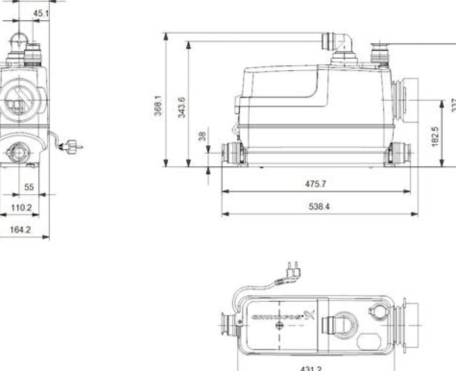 GRUNDFOS Kleinhebeanlage Sololift2 CWC-3 0,6kW 230V 495x165x369mm