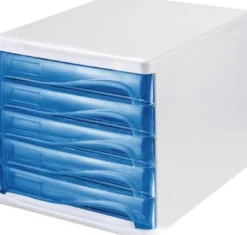 helit Schubladenbox 5 Schubladen weiß / blautransparent - H61294-30