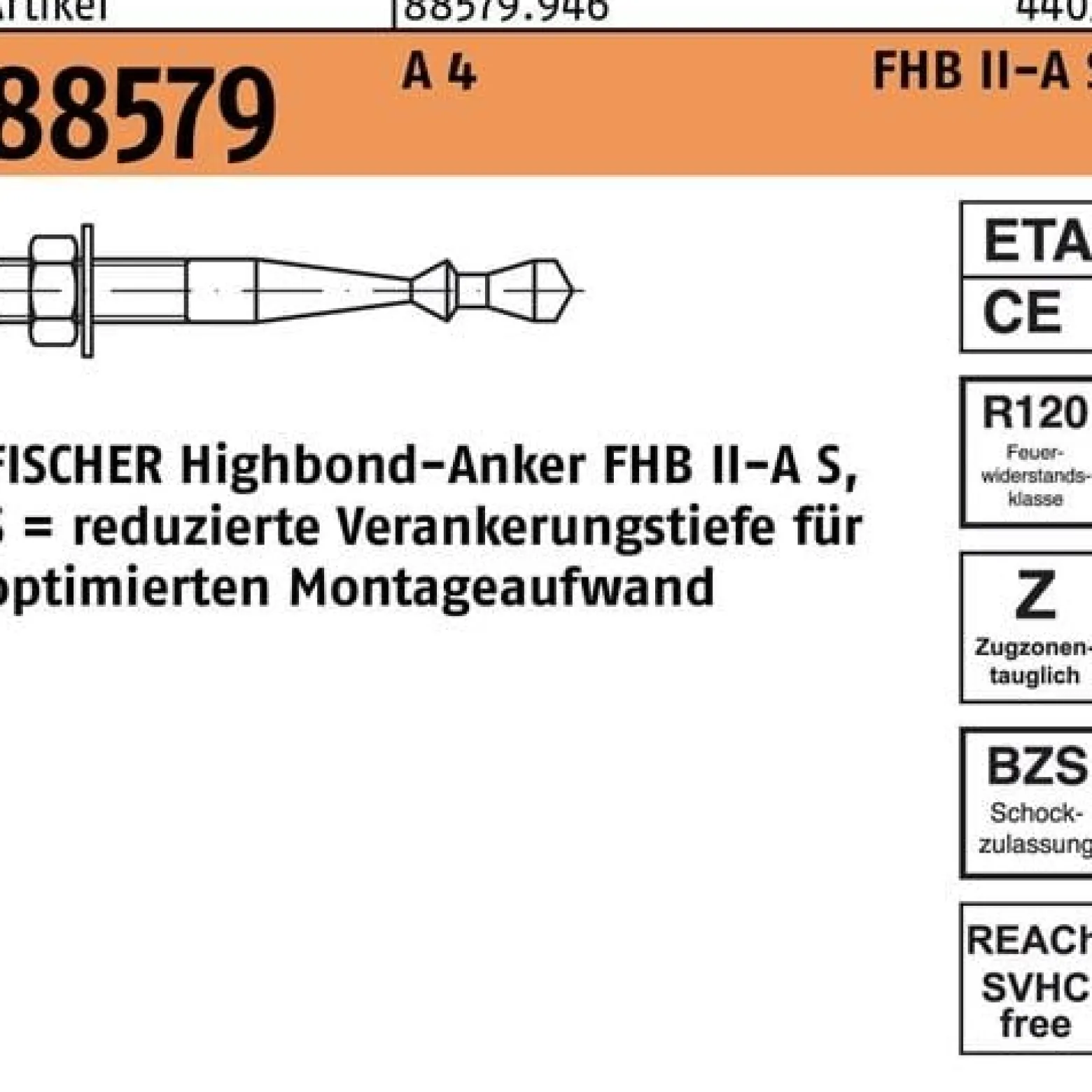 Highbond-Anker R 88579 M10x 60/40 A 4 10 Stück FISCHER