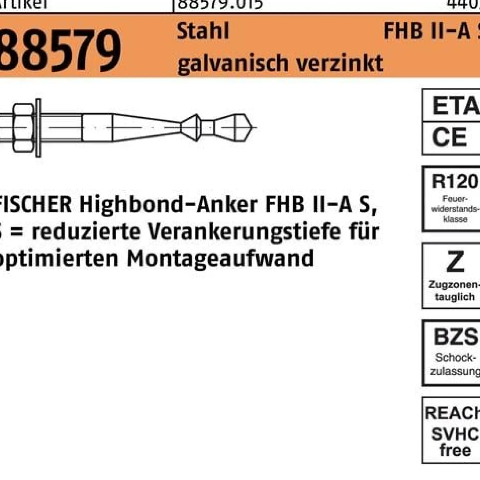 Highbond-Anker R 88579 M10x 60/60 Stahl galv.verz. 10 Stück FISCHER