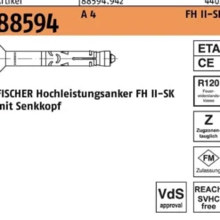 Hochleistungsanker R 88594 FH II 18/30 SK A 4 20 Stück FISCHER