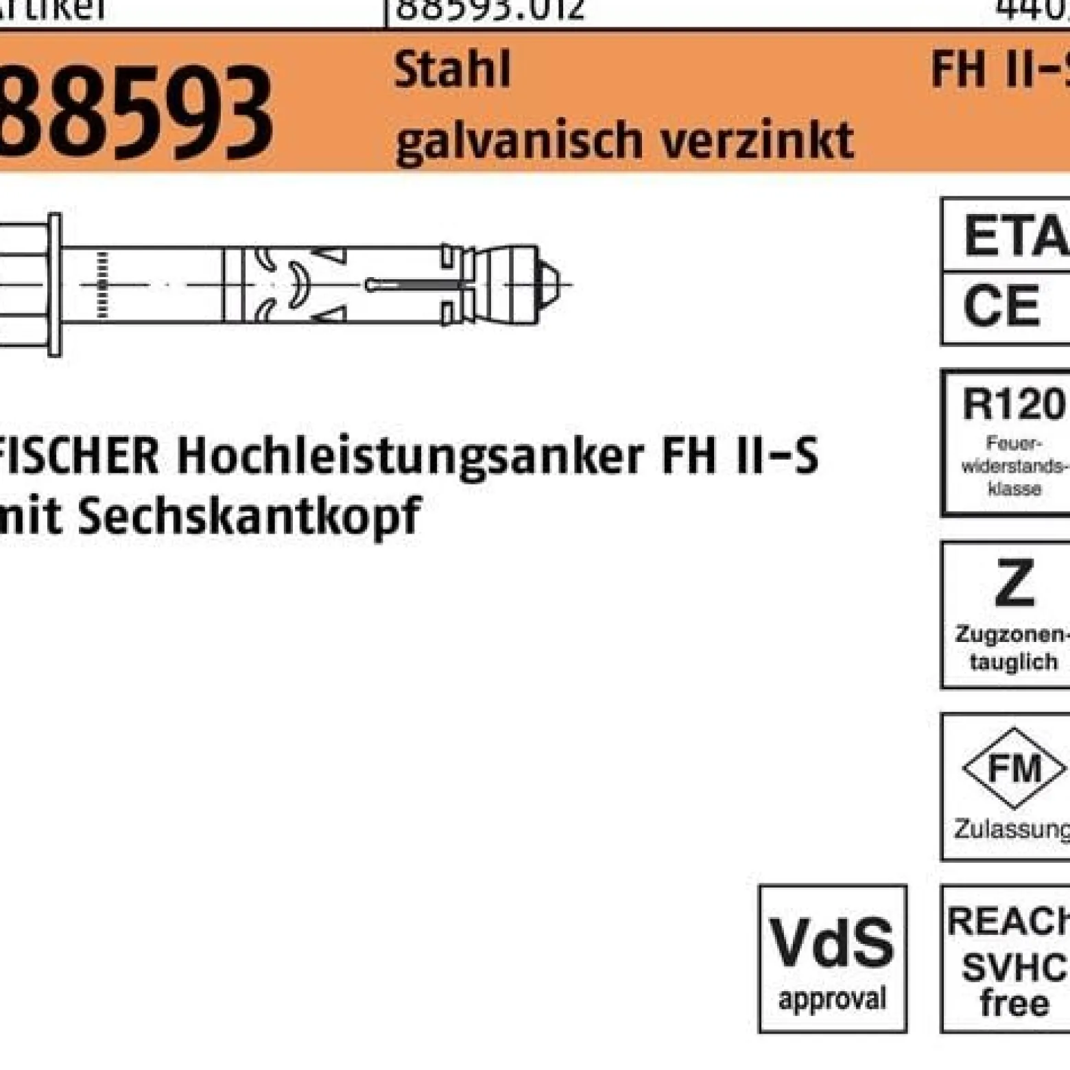 Hochleistungsanker R 88593 FH II 15/50 S Stahl galv.verz. 25St. FISCHER