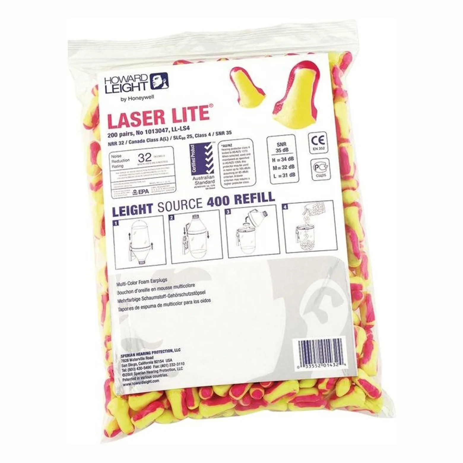 Honeywell 200 Paar Gehörschutzstöpsel Laser Lite EN 352-2 SNR 35 dB Nachfüllpack - 1013047