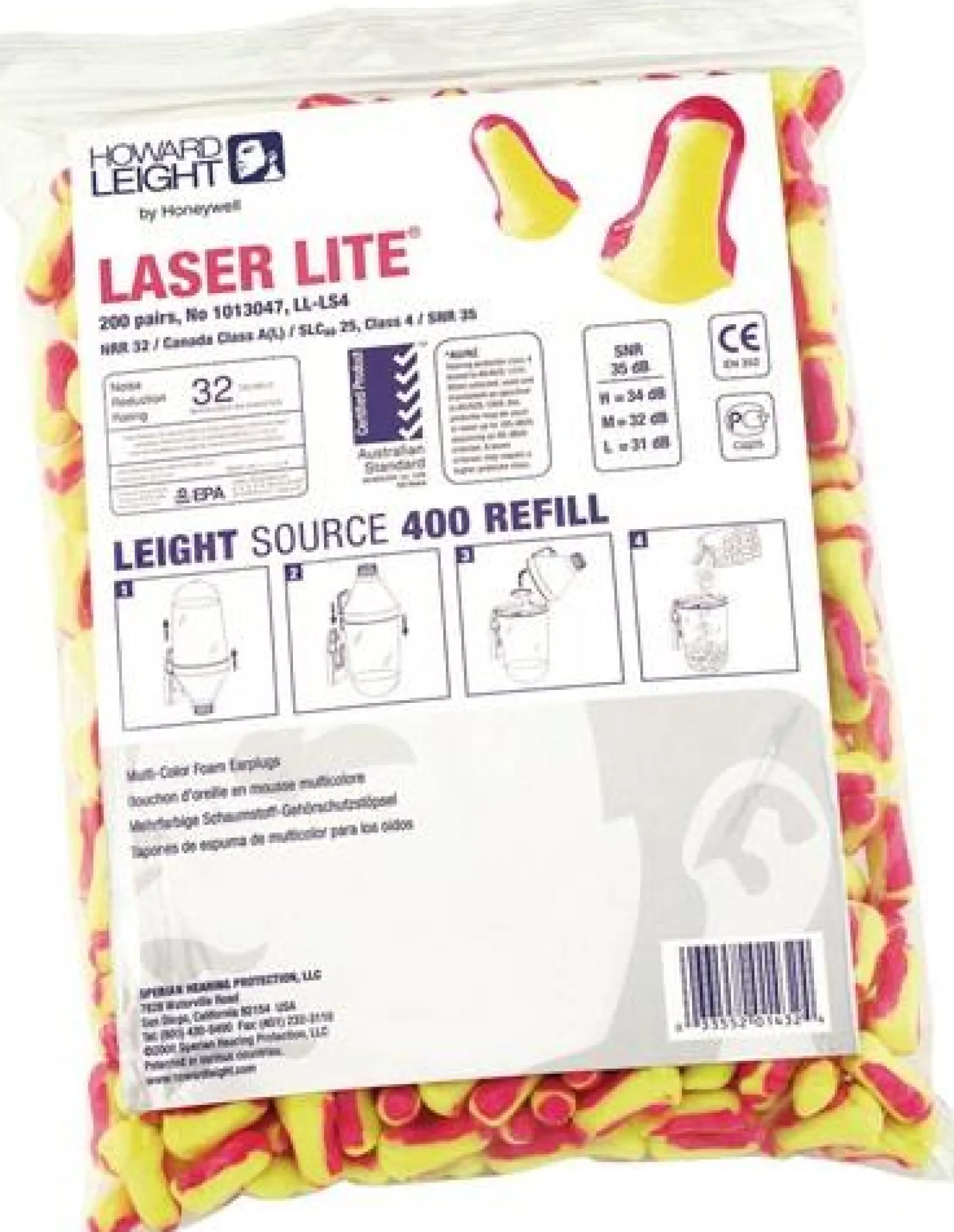 Honeywell 200 Paar Gehörschutzstöpsel Laser Lite EN 352-2 SNR 35 dB Nachfüllpack - 1013047