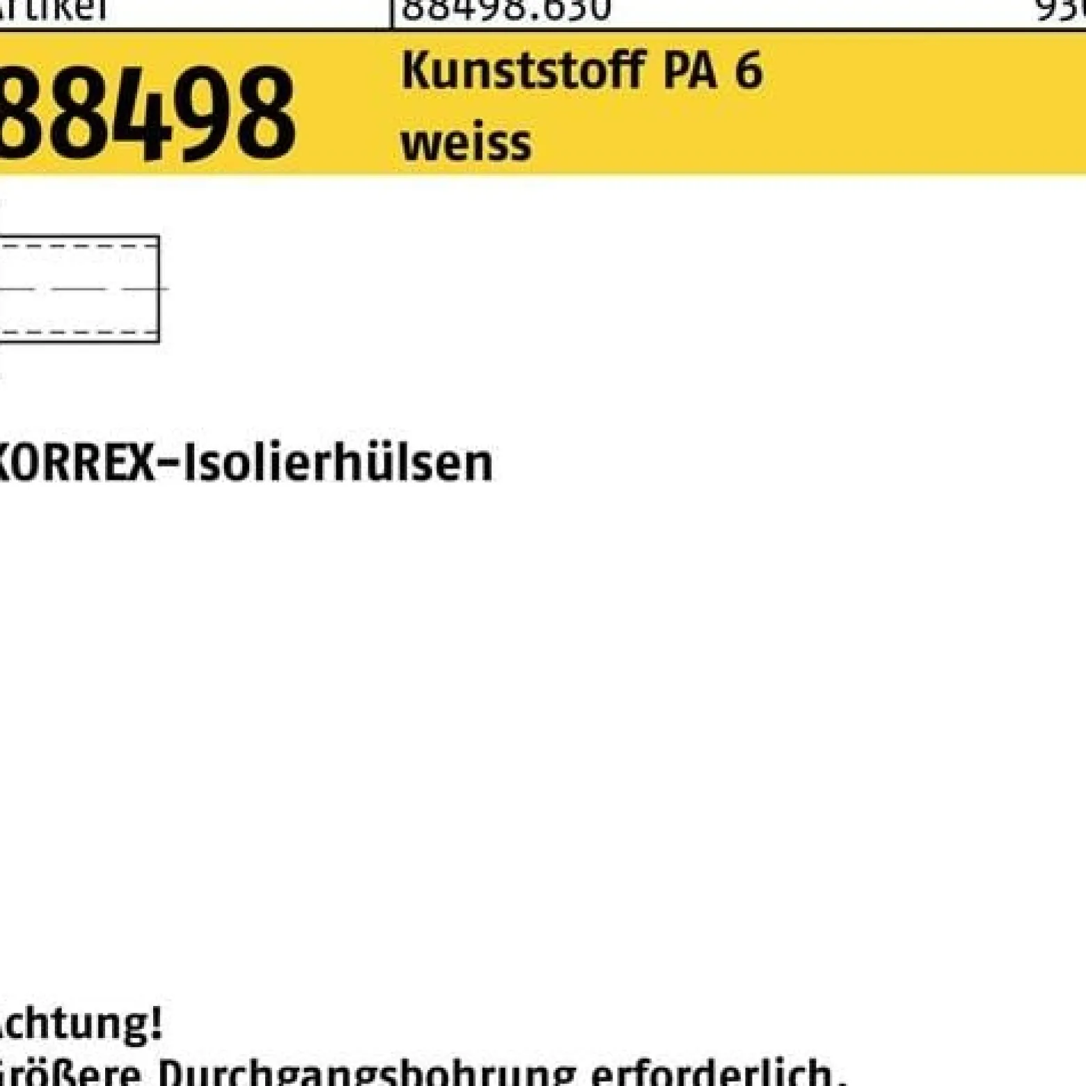 Isolierhülse R 88498 KORREX M10x 20 Polyamid 6 weiß 100 Stück DUBO