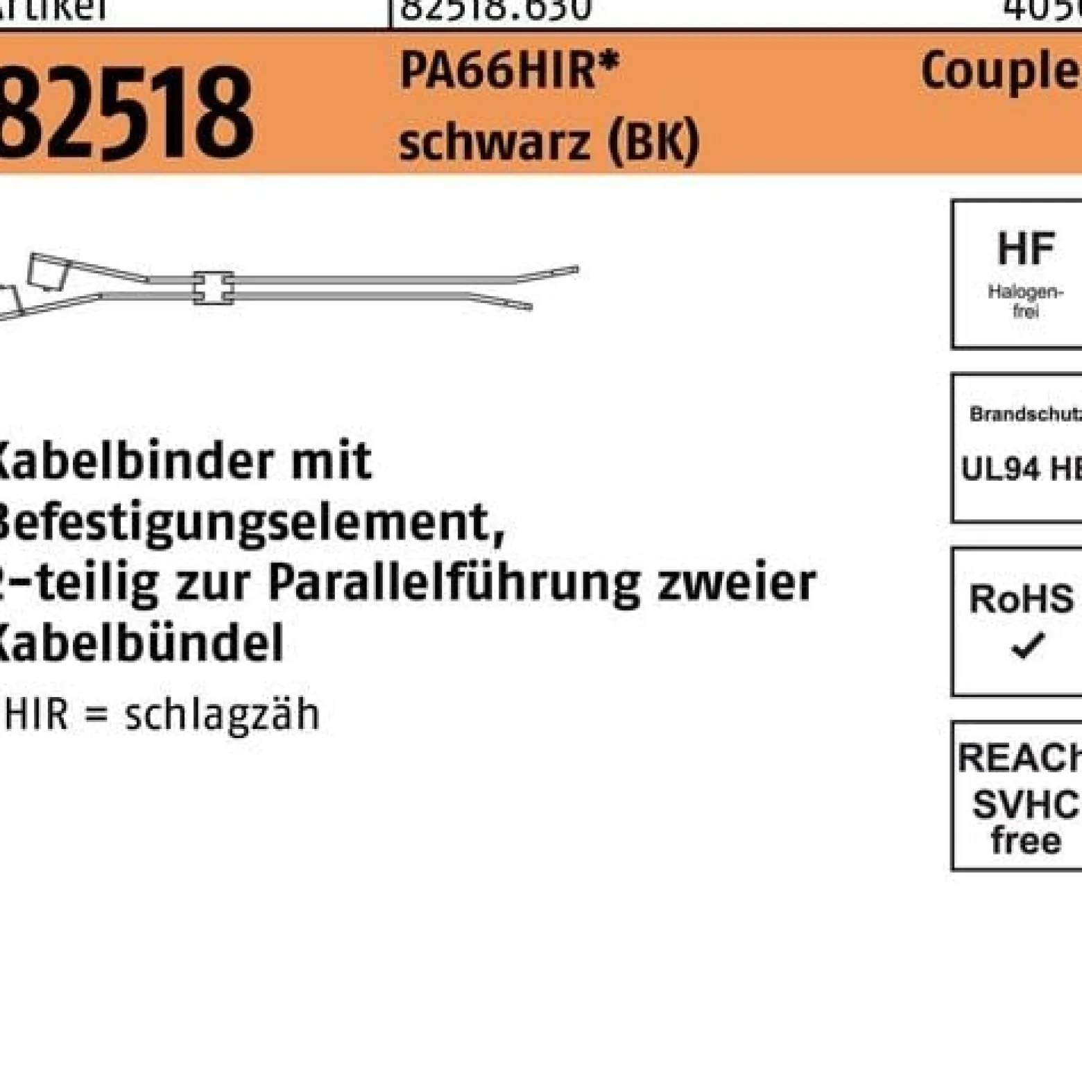 Kabelbinder R 82518 4,6x 200/50 PA66HIR sw 500 Stück HELLERMANNTYTON