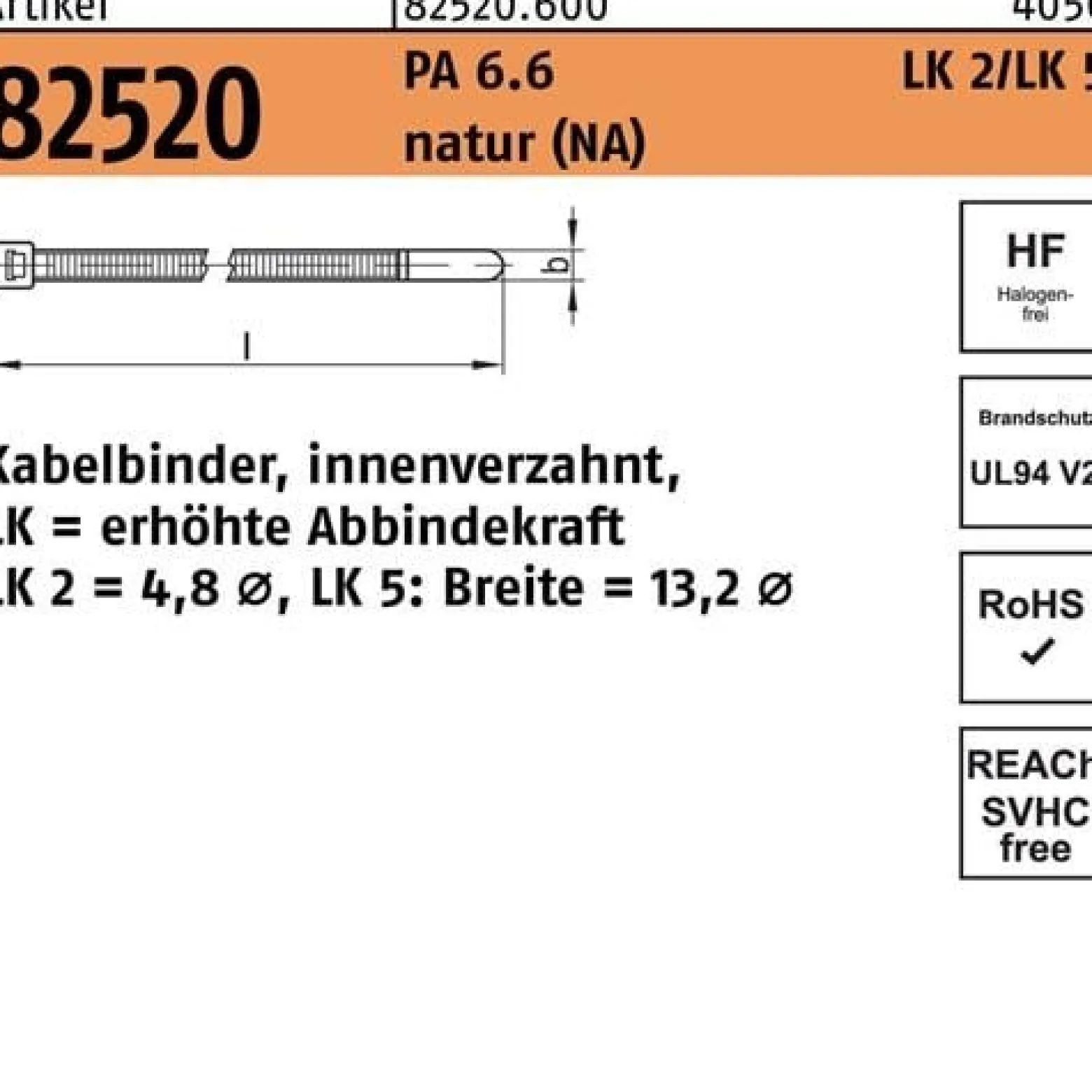 Kabelbinder R 82520 13,0x 535/150 Polyamid 6.6 natur LK5 50St. HELLERMANNTYTON