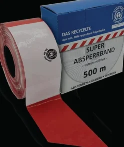 KELMAPLAST Absperrband 500 m x 80 mm rot/weiß geblockt recycelt - 2500000800500159901000051.