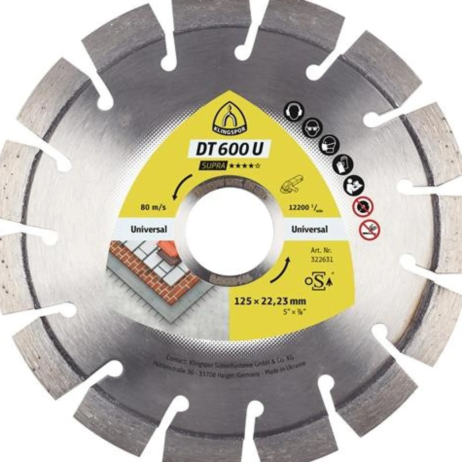 KLINGSPOR Diamanttrennscheibe DT 600 U Supra D.350mm Bohr.20mm 10mm 24mm - 325194