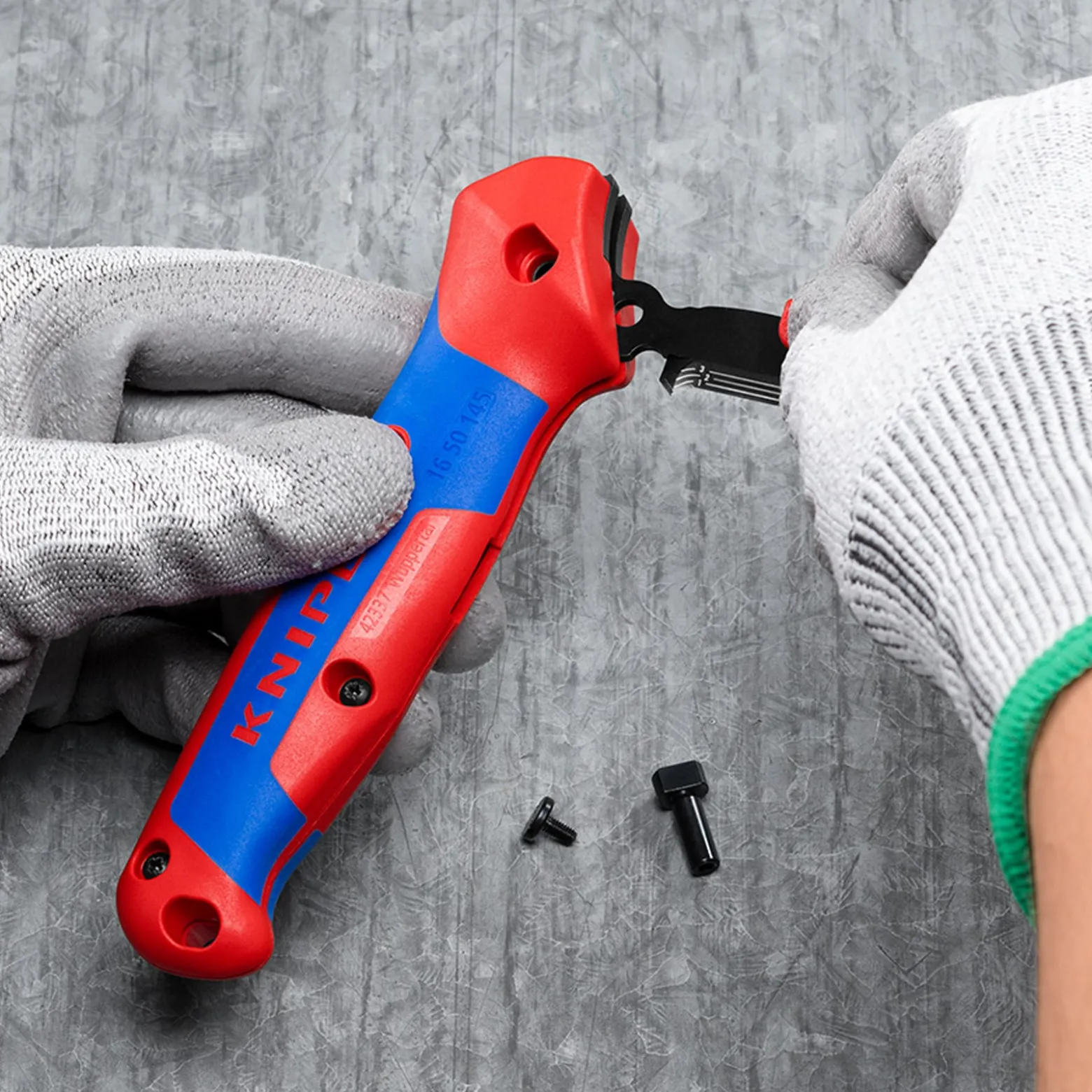 Knipex Abmantelungsmesser mit Gleitschuh und Ratschenfunktion - 1650145SB