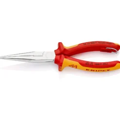 Knipex Flachrundzange mit Schneide/Befestigungsöse verchromt, isoliert mit Mehrkomponenten-Hüllen, VDE-geprüft; mit integrierter isolierter Befestigungsöse zum Anbringen einer Absturzsicherung 200 mm - 2616200TBK