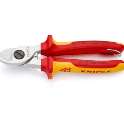 Knipex Kabelschere mit Befestigungsöse verchromt, isoliert mit Mehrkomponenten-Hüllen, VDE-geprüft; mit integrierter isolierter Befestigungsöse zum Anbringen einer Absturzsicherung 165 mm - 9516165TBK
