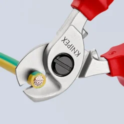 Knipex Kabelschere mit Befestigungsöse verchromt, isoliert mit Mehrkomponenten-Hüllen, VDE-geprüft; mit integrierter isolierter Befestigungsöse zum Anbringen einer Absturzsicherung 165 mm - 9516165TBK