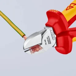 Knipex Seitenschneider mit Befestigungsöse verchromt, isoliert mit Mehrkomponenten-Hüllen, VDE-geprüft; mit integrierter isolierter Befestigungsöse zum Anbringen einer Absturzsicherung 160 mm - 7006160TBK