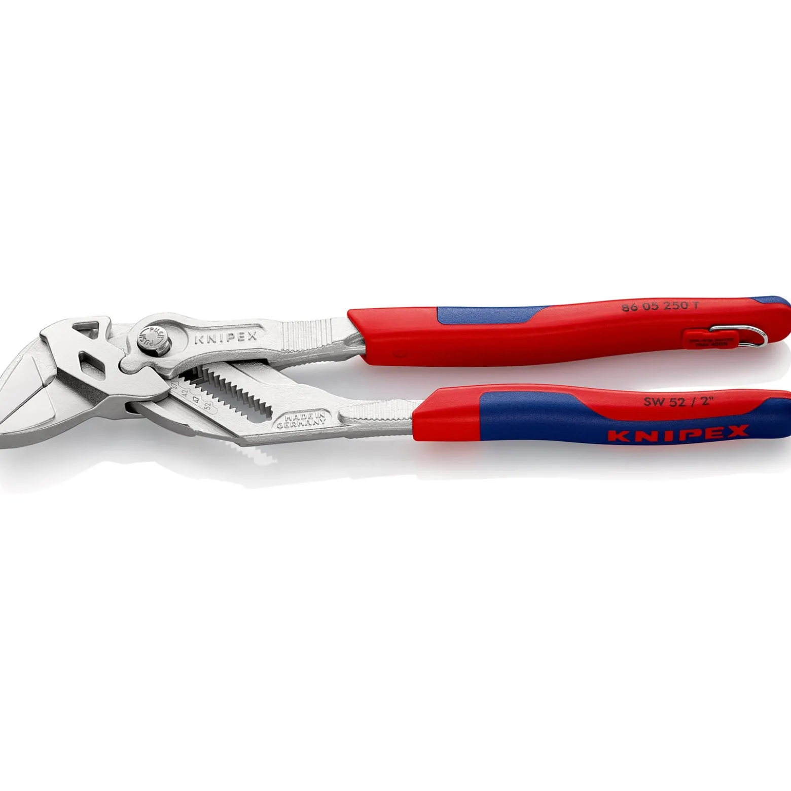 Knipex Zangenschlüssel m Befestigungsöse verchromt, mit Mehrkomponenten-Hüllen, mit integrierter Befestigungsöse zum Anbringen einer Absturzsicherung 250 mm - 8605250TBK