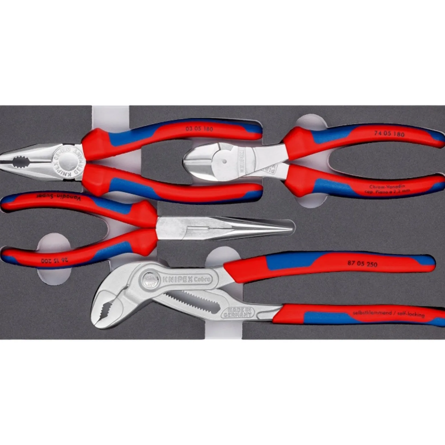 Knipex Zangen-Set Basic Chrom 4tlg. in Schaumstoffeinlage - 002001V17