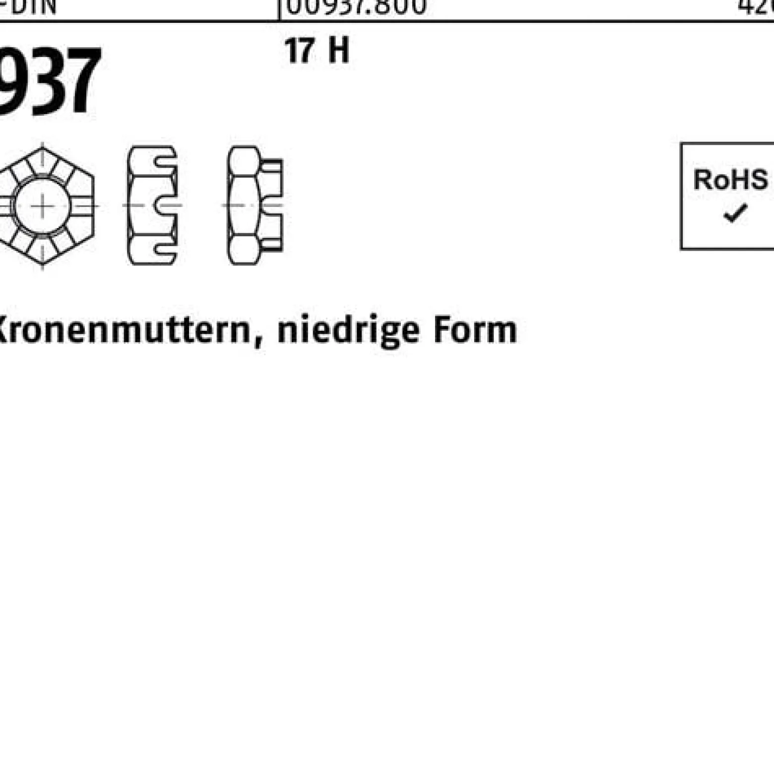 Kronenmutter DIN 937 niedrige FormM12 17 H 100 Stück