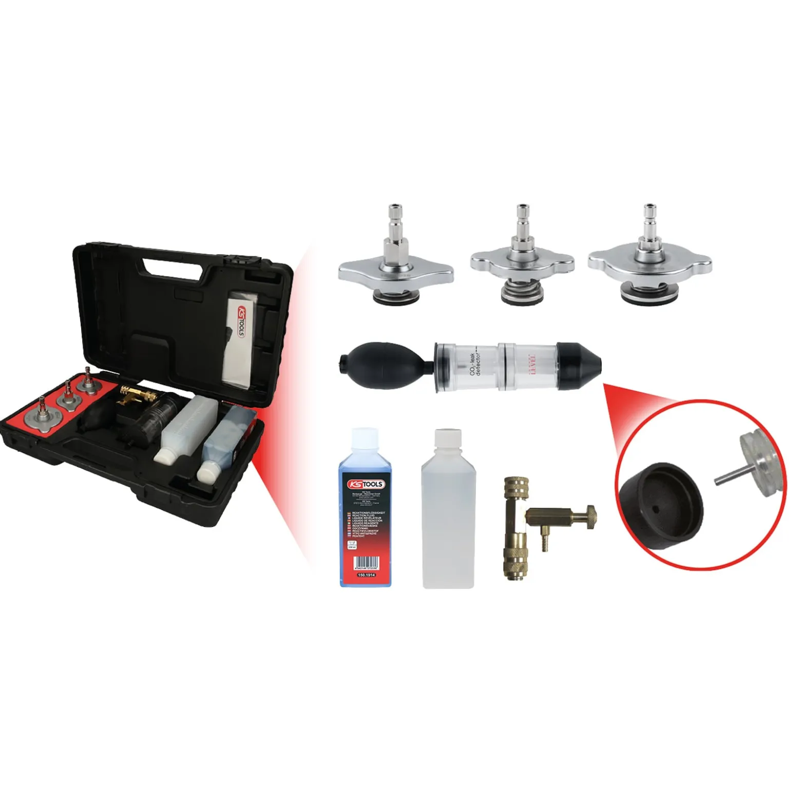 KS TOOLS CO2-Zylinderkopf-Lecktest-Satz 8tlg. - 150.1910