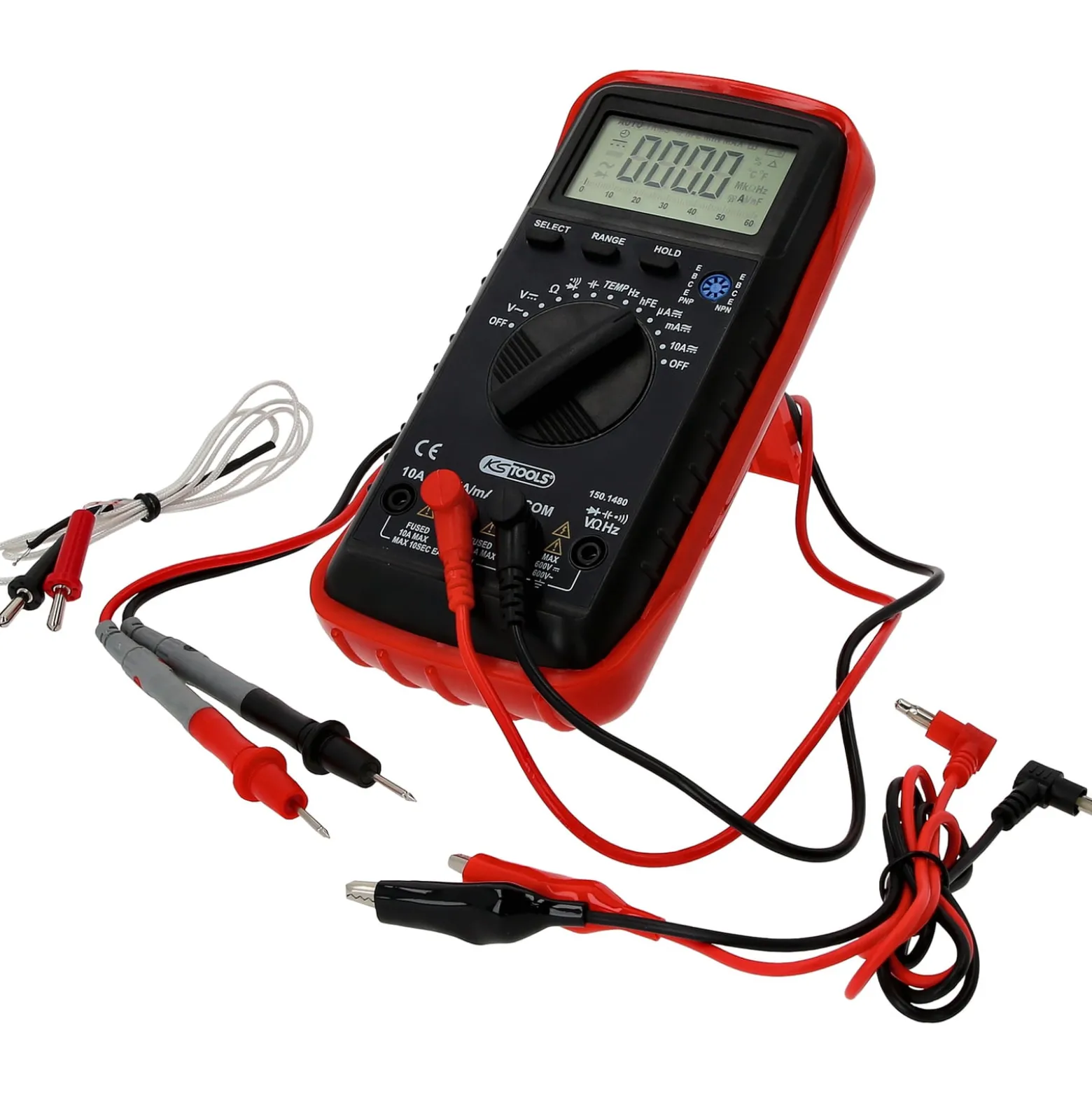 KS TOOLS Digital Multimeter inkl. Prüfspitzen und Krokodilklemmen - 150.1480