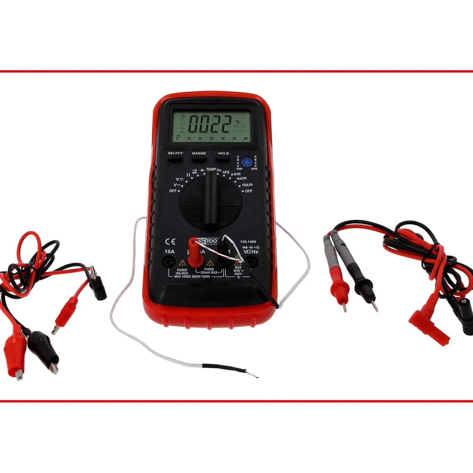KS TOOLS Digital Multimeter inkl. Prüfspitzen und Krokodilklemmen - 150.1480
