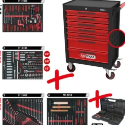 KS TOOLS ECOline SCHWARZ/ROT Werkstattwagen mit 7 Schubladen und 515 Premium-Werkzeugen - 897.7515