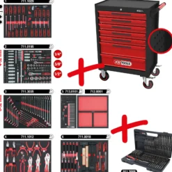 KS TOOLS ECOline SCHWARZ/ROT Werkstattwagen mit 7 Schubladen und 598 Premium-Werkzeugen - 897.7598