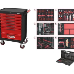 KS TOOLS ECOline SCHWARZ/ROT Werkstattwagen mit 7 Schubladen und 598 Premium-Werkzeugen - 897.7598
