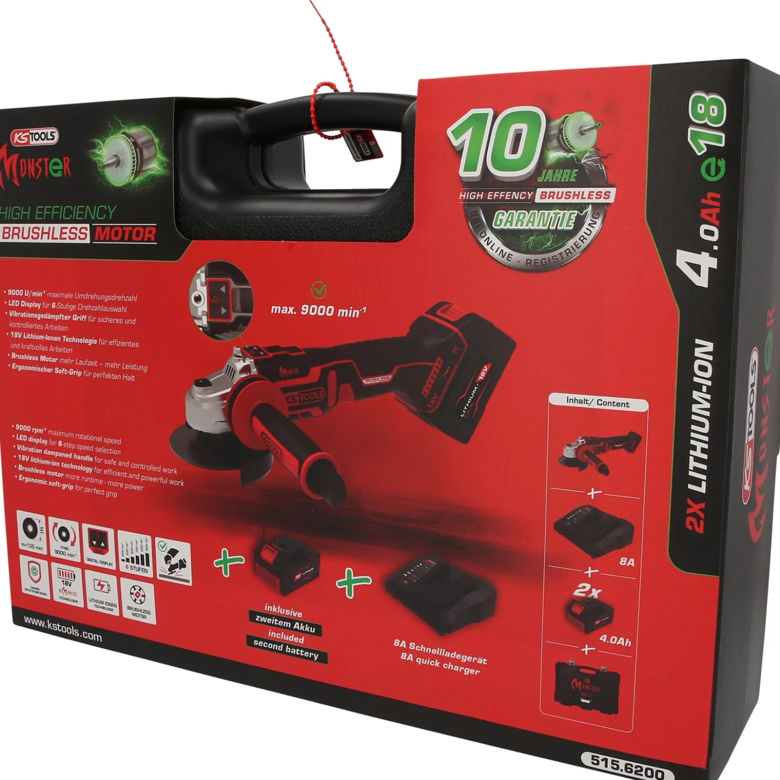 KS TOOLS eMONSTER Brushless-Akku-Winkelschleifer-Satz 4tlg. - 515.6200