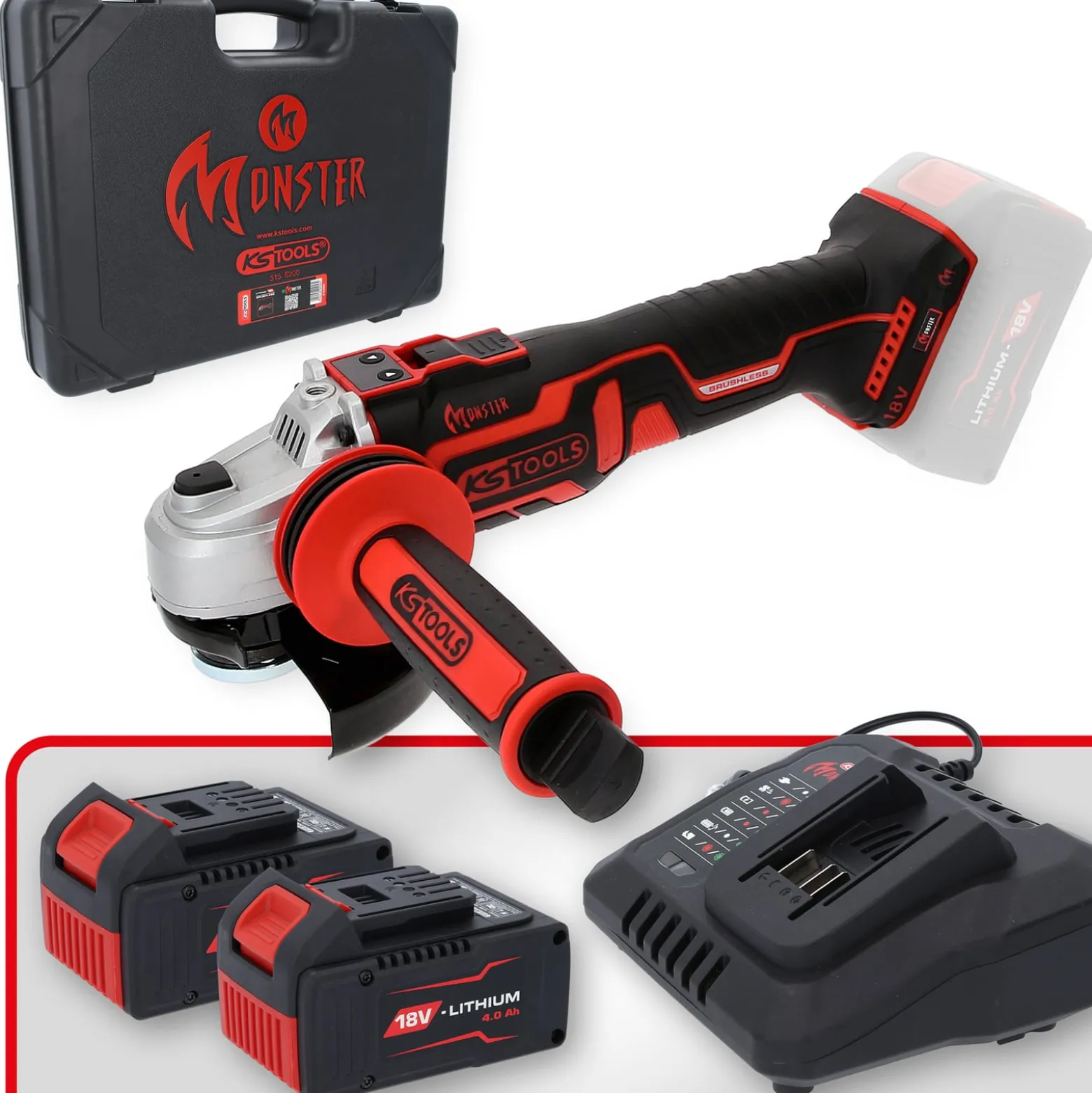 KS TOOLS eMONSTER Brushless-Akku-Winkelschleifer-Satz 4tlg. - 515.6200