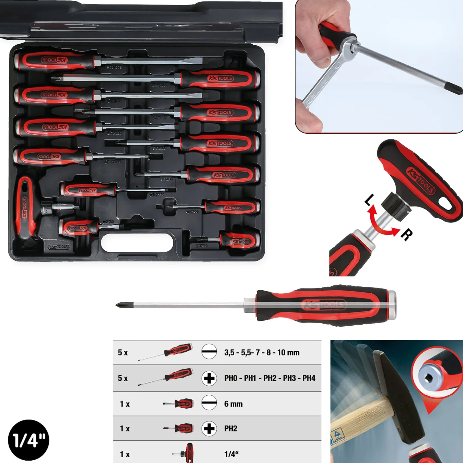 KS TOOLS ERGOTORQUEmax Schlagkappen-Schraubendreher-Satz 13tlg. - 151.1150