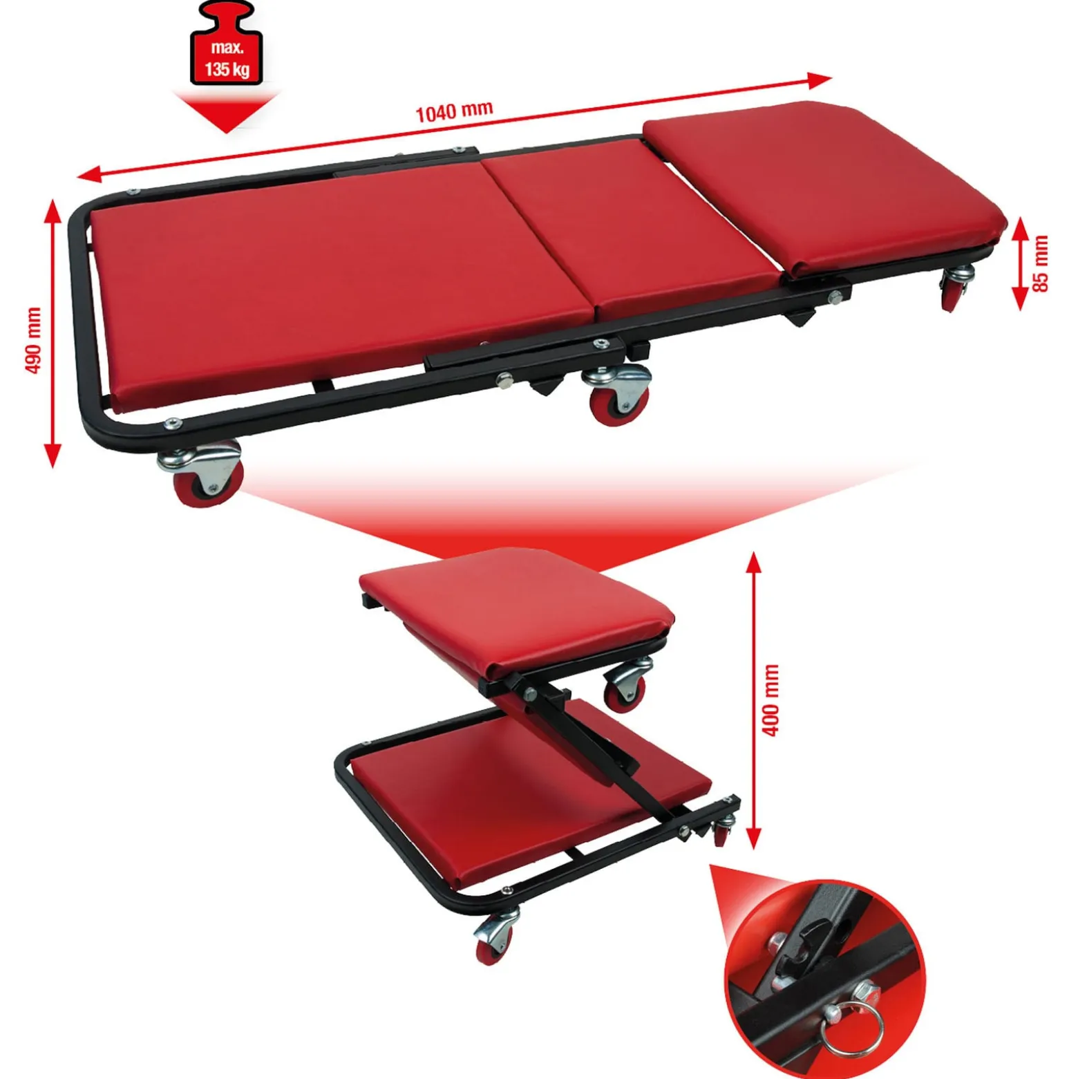 KS TOOLS Fahrbare Liege und Klappsitz 1040 x 490 mm - 500.8011