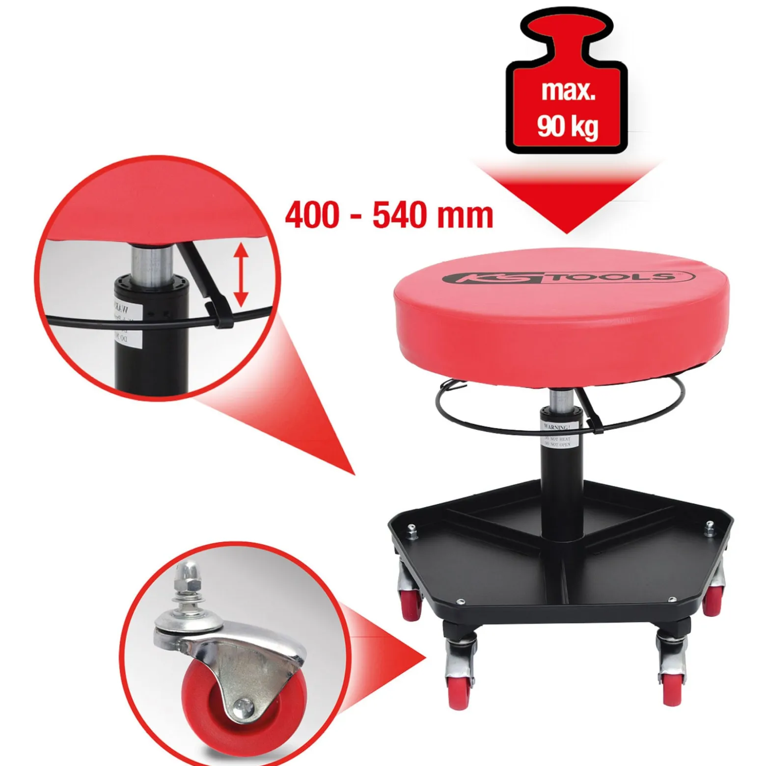 KS TOOLS Fahrbarer und höhenverstellbarer Hocker - 500.8030