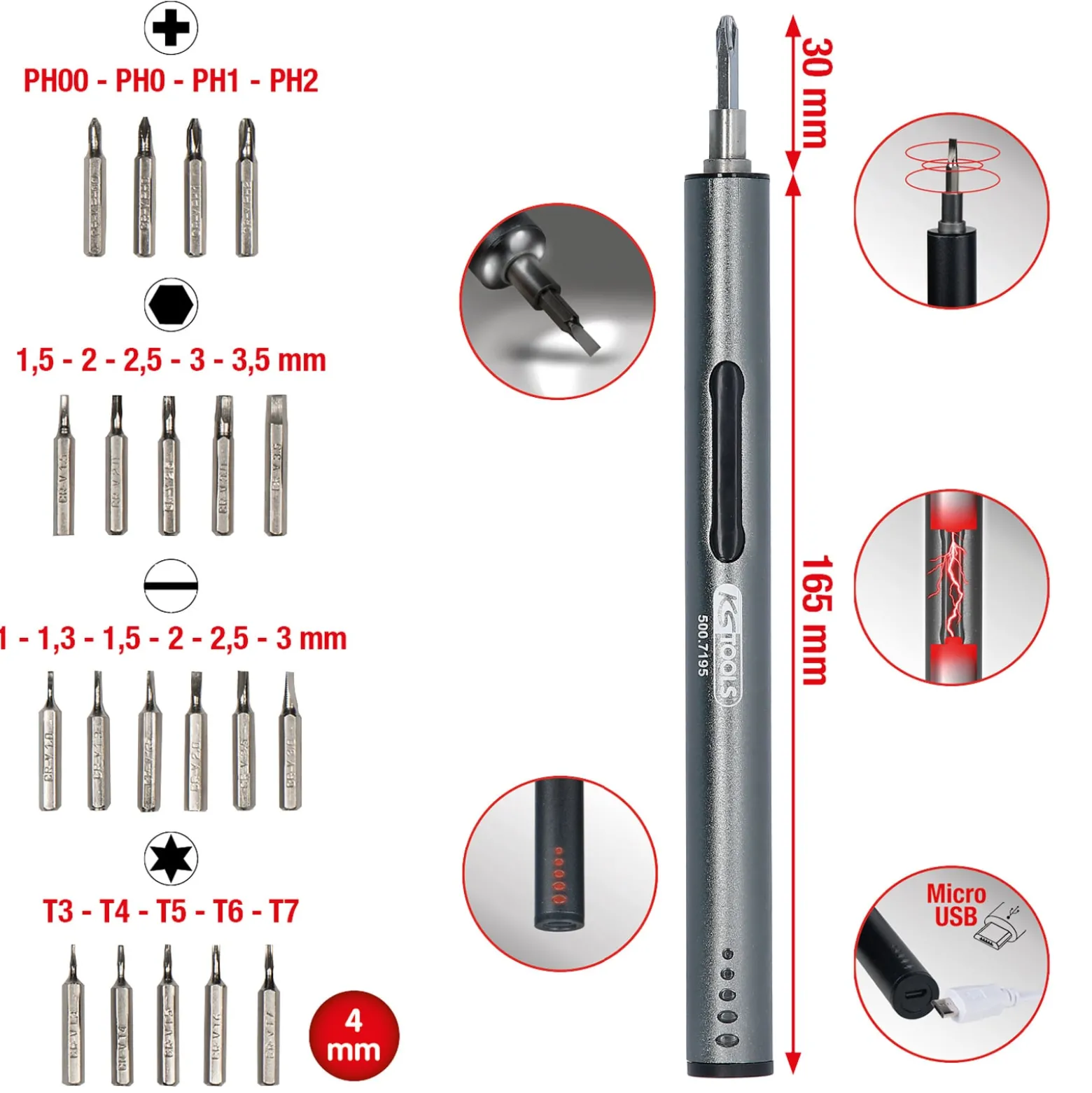 KS TOOLS Feinmechanik-USB-Akku-Schraubendreher - 500.7195