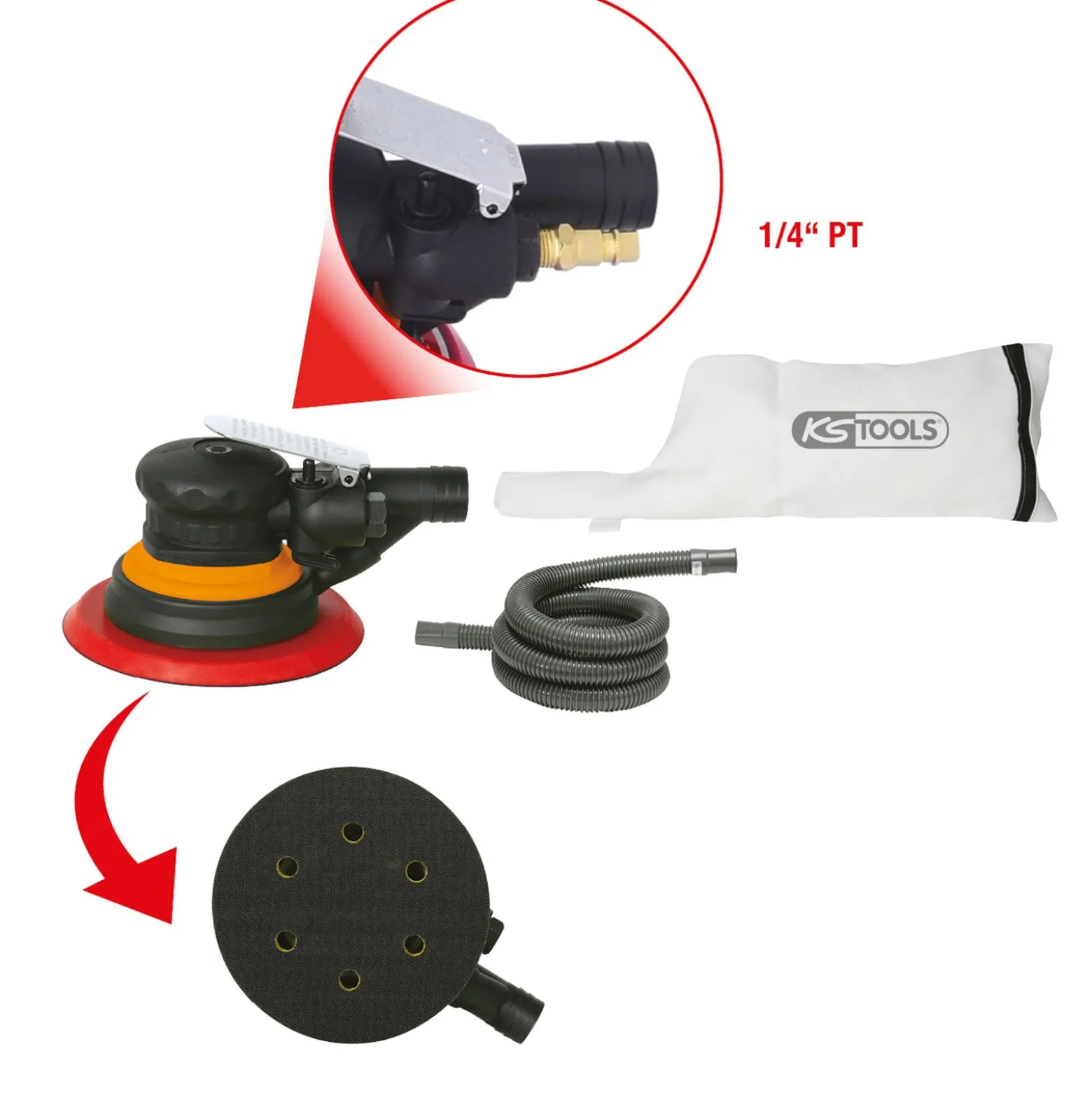 KS TOOLS Feinschliff-Druckluft-Excenterschleifer mit Staubabsaugung - 515.3061