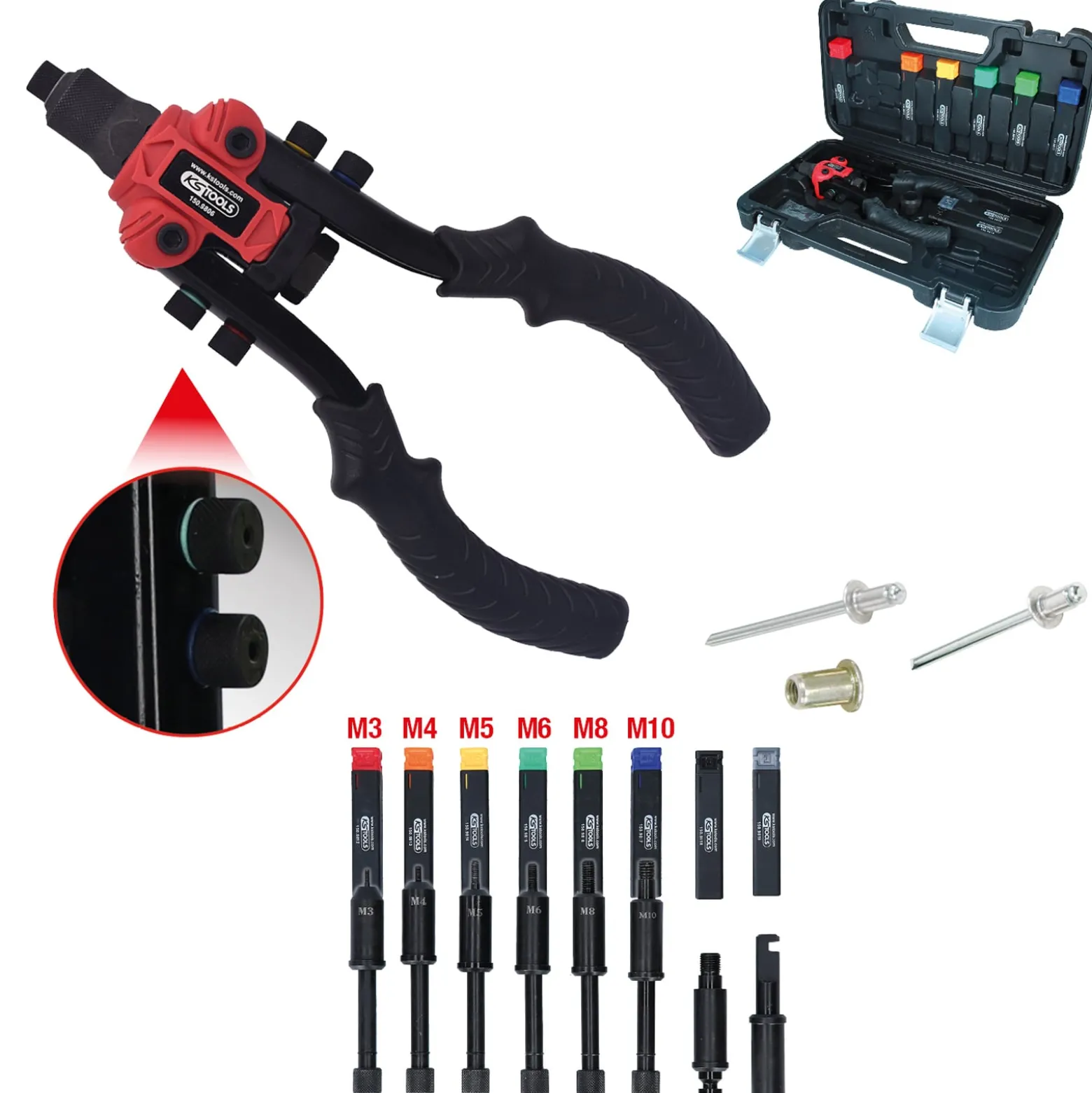 KS TOOLS 3 in 1 Nietzangen-Satz 15tlg.. - 150.9805