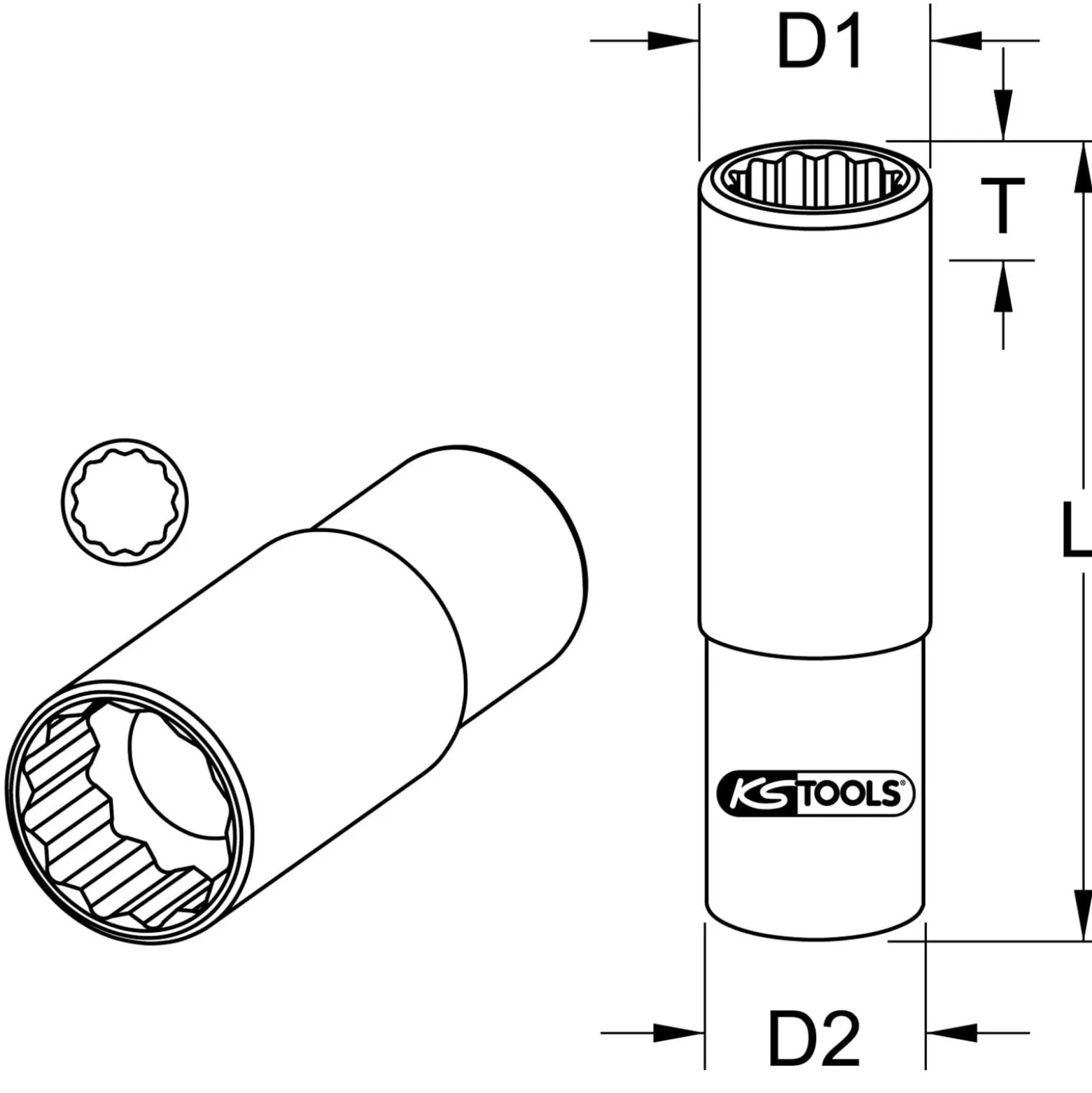 KS TOOLS 1/2" 12-kant-Stecknuss lang 27 mm - 917.1273