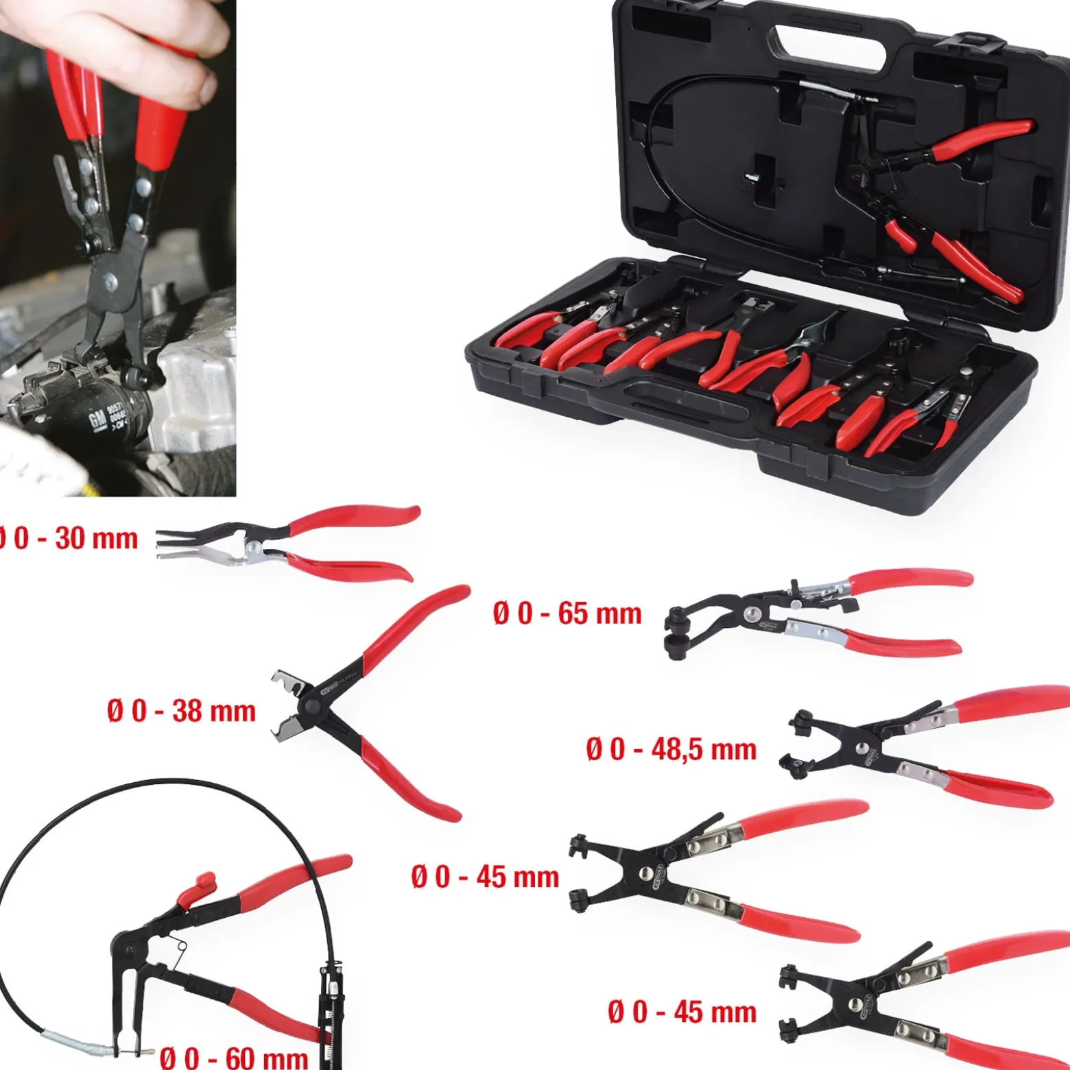 KS TOOLS KFZ Schlauchschellenzangen-Satz 7tlg. - 115.1055