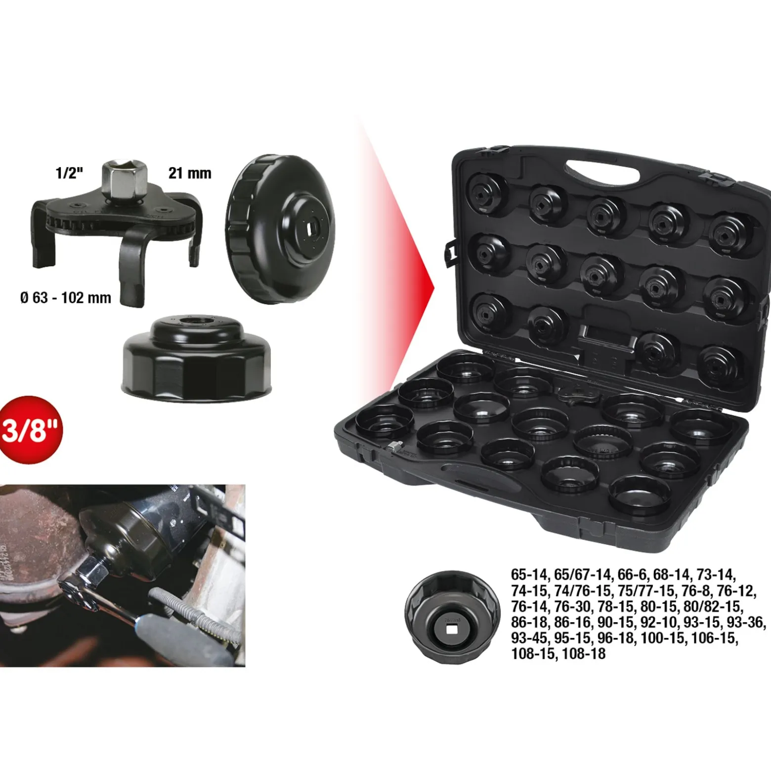 KS TOOLS 3/8" Ölfilterschlüssel-Satz 30tlg. - 150.9350