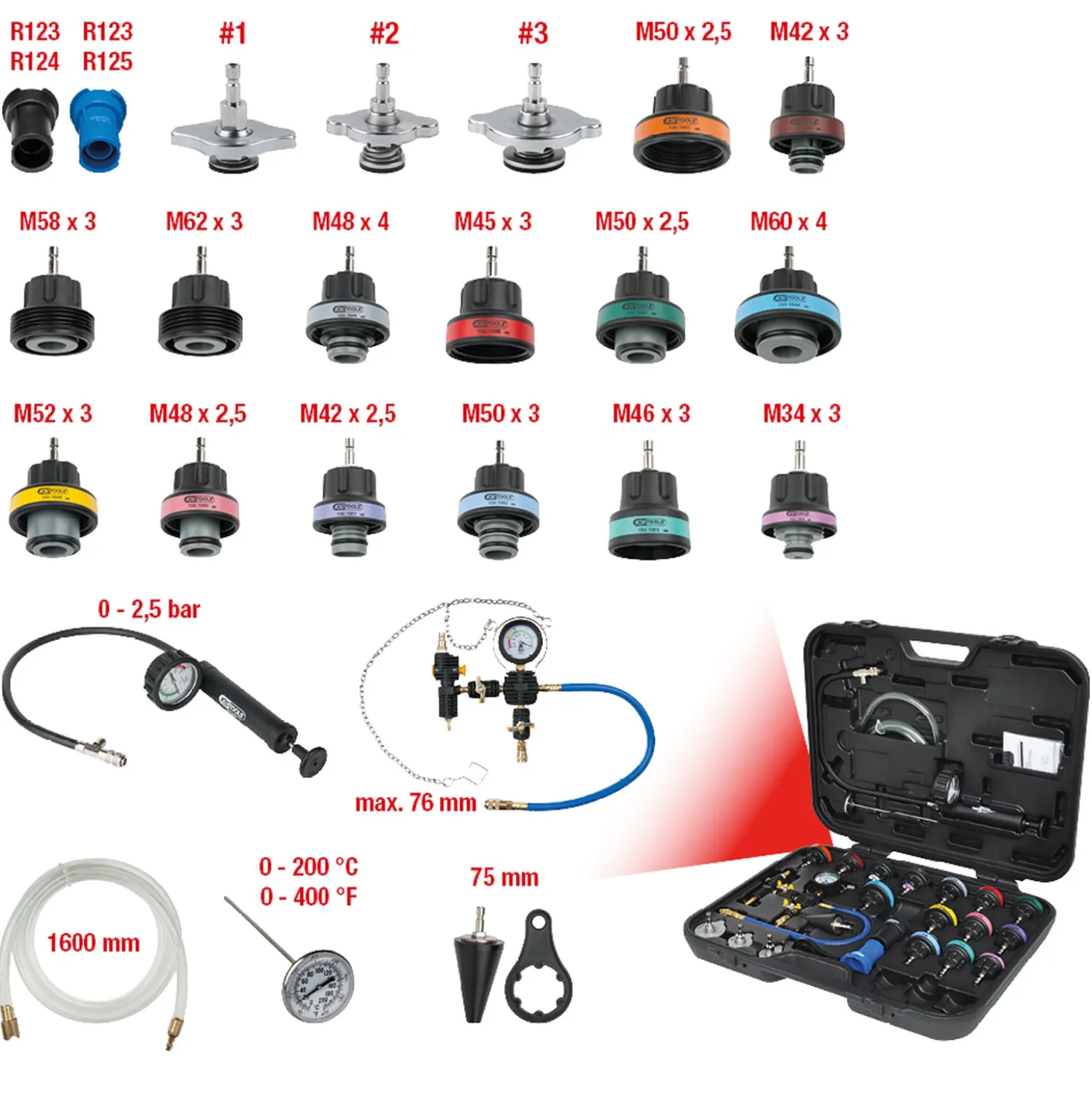 KS TOOLS MASTER Kühlsystem-Diagnose-Service-Satz 25tlg. - 150.1930