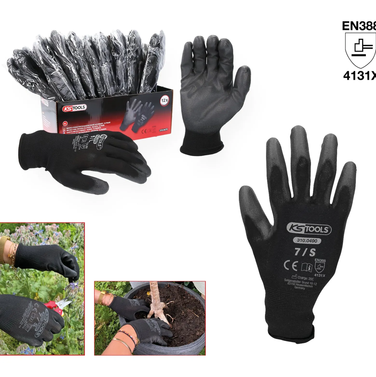 KS TOOLS Mikro-Feinstrickhandschuhe-schwarz 7 12 Paar - 310.0490