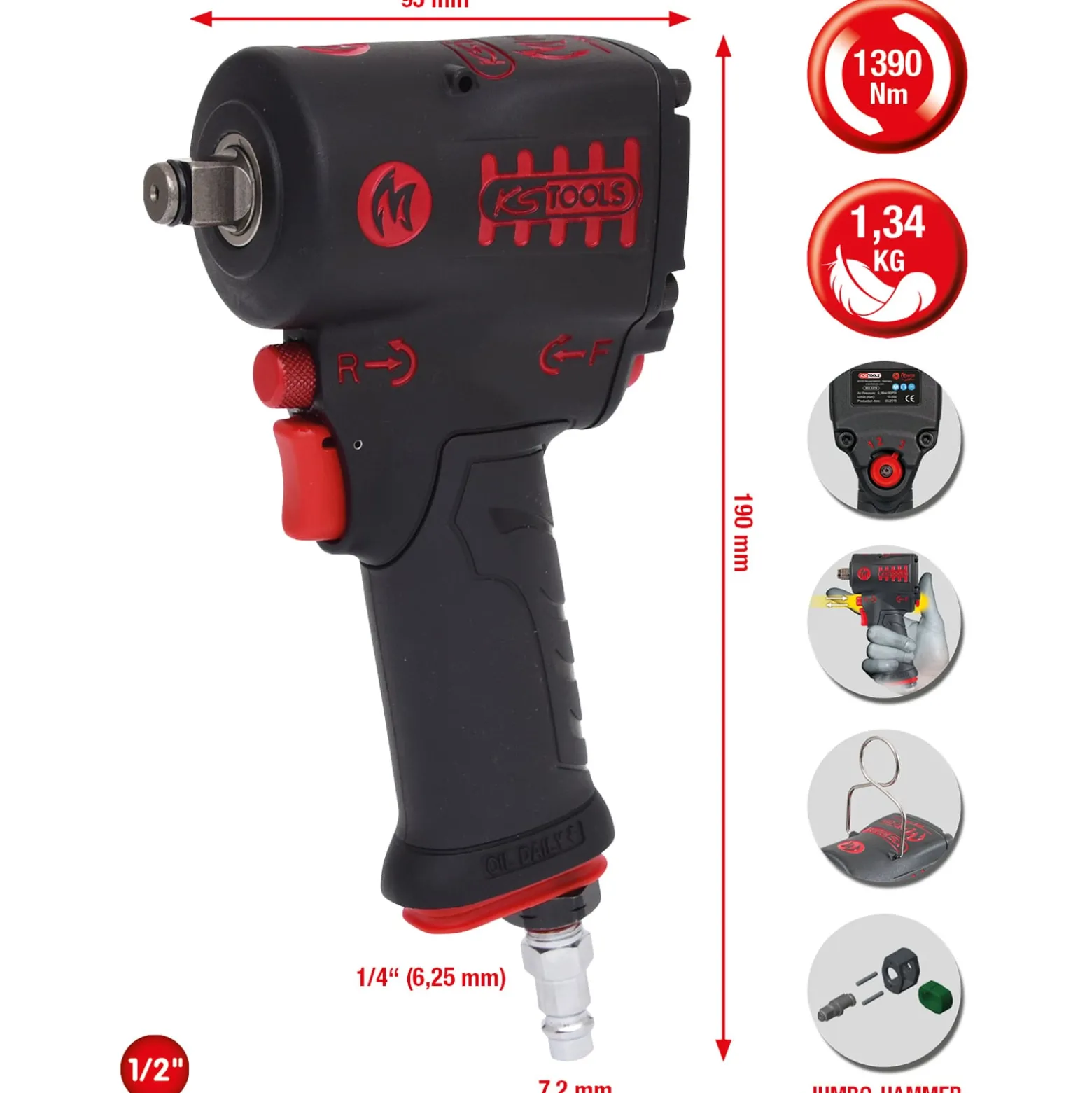 KS TOOLS 1/2" miniMonster Hochleistungs-Druckluft-Schlagschrauber 1.390 Nm - 515.1270