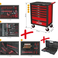 KS TOOLS Racingline schwarz/rot Werkstattwagen mit 7 Schubladen und 515 Premium-Werkzeugen - 826.7515