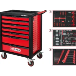 KS TOOLS Racingline schwarz/rot Werkstattwagen mit 7 Schubladen und 215 Premium-Werkzeugen - 826.7215