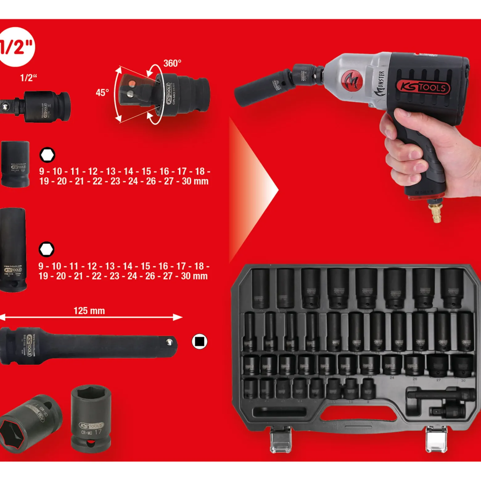 KS TOOLS 1/2" Sechskant-Kraft-Stecknuss-Satz 40tlg. - 515.0065